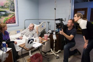 Director Carolyn Jones and Cinematographer Jaka Vinsek capture the scene as Tonia talks to one of her high-security hospice patients at the Louisiana State Penitentiary.