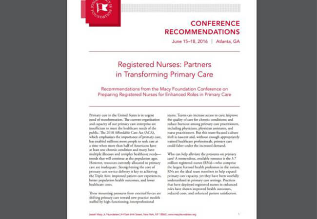 Report Recommends Ways for Nurses to Prepare for Greater Roles in Primary Care