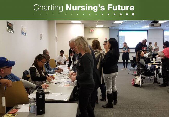 Nursing students interact with social service providers during a role-playing simulation at The College of New Jersey. Photo courtesy of the New Jersey Nursing Initiative. 